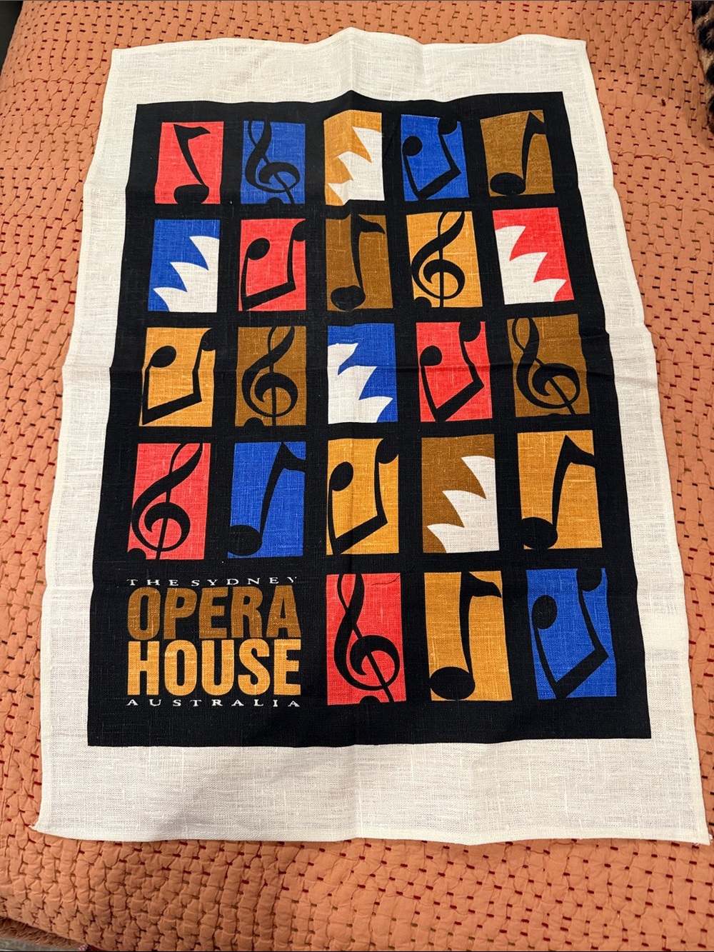 Sydney Vintage Opera House Graphic Linen Towel - Colorful Music Motif
